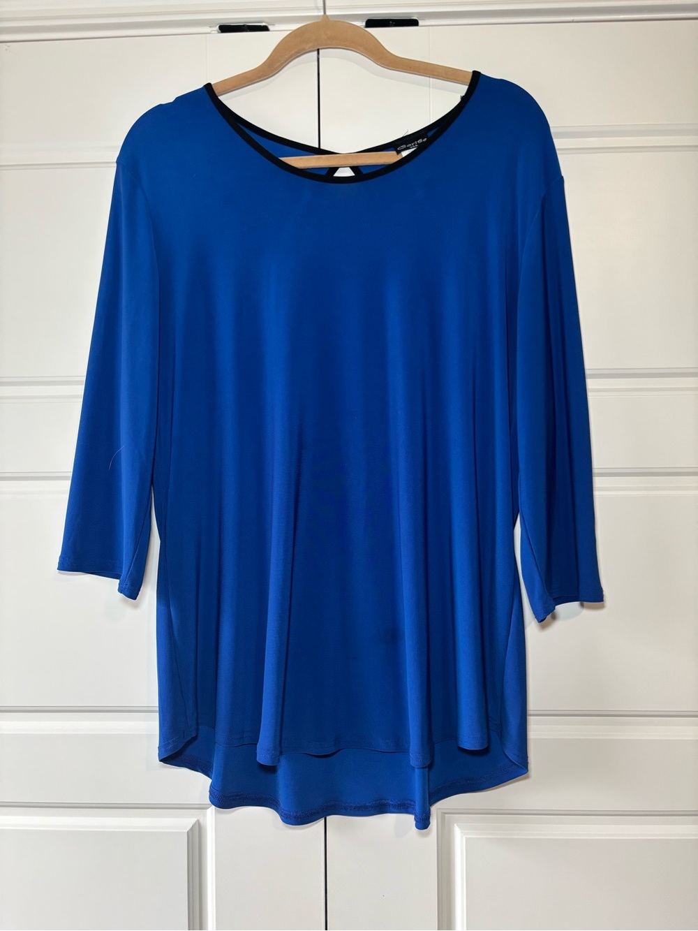 Caribe USA Royal Blue Contrast Trim Scoop Neck Tunic Top, 3/4 sleeve